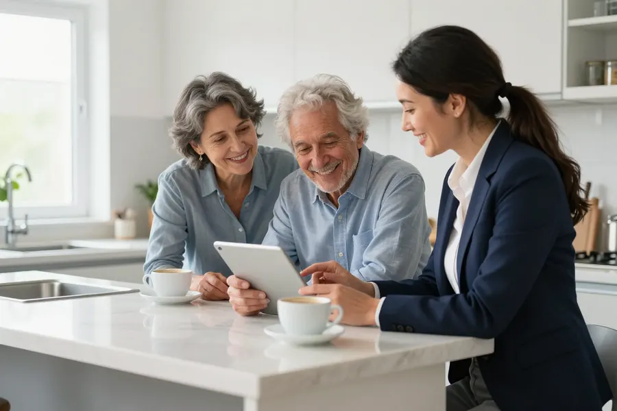 Agent walking clients through a home